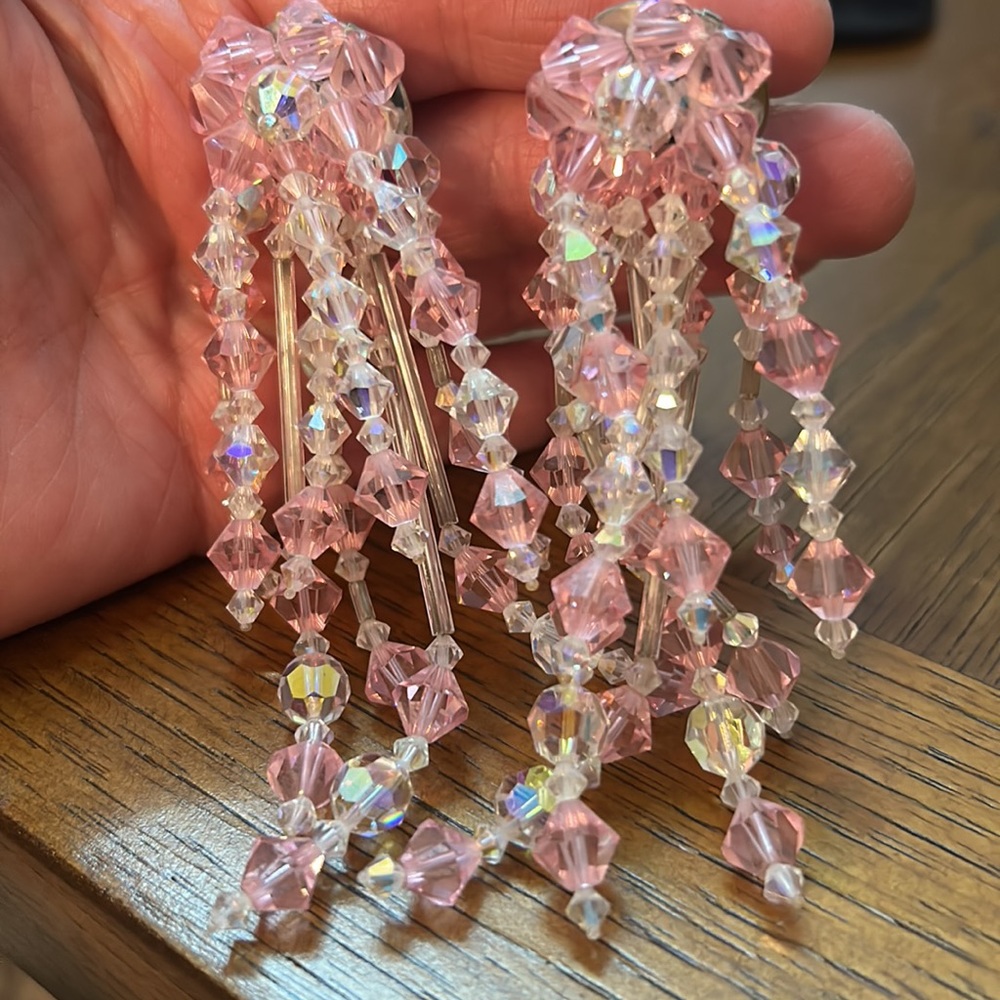 Vintage Hand Made Kato Pink/ Clear Runway Cluster Swarovski Dangle - N Earring🌸 - Picture 7 of 16